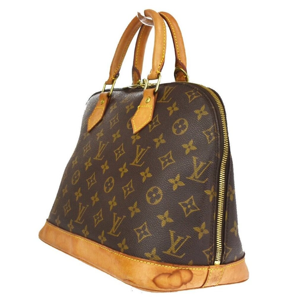 LOUIS VUITTON LV Logo Alma Hand Bag Monogram Leather Brown France